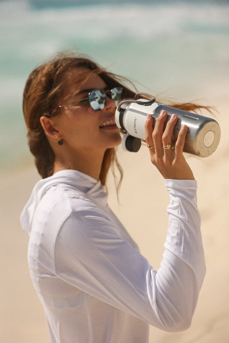 ALETAZUL Termo | Aislado al Vacío - Acero Inoxidable - Premium (710ml, Blanco Doble-Tono)